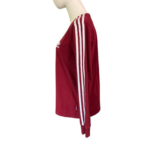 Adidas Originals Women’s 3-Stripes Burgundy Long Sleeve Trefoil T-Shirt M - Picture 2 of 6